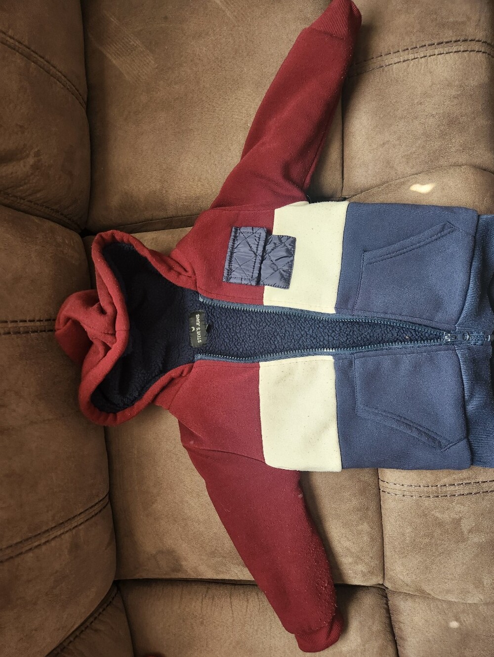 Kids Colorblock Hooded Zip Sweatshirt - Burgundy, Navy & Cream
